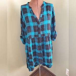 Torrid Teal and Black Plaid Button Down Shirt